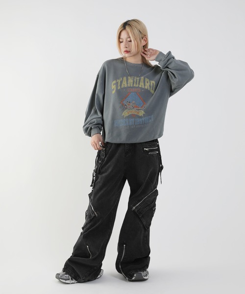 関税込【Palm Angels】ロゴdamage加工スウェット プルオーバー MSG/ピグメント加工スウェットプルオーバー（スウェット）｜MSG