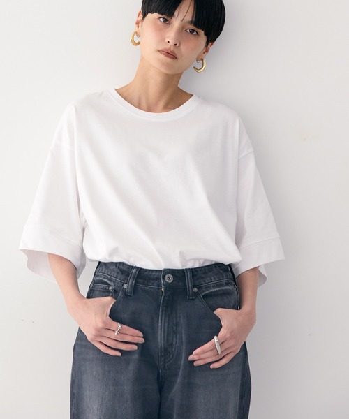 AMERICAN HOLIC(アメリカンホリック)の「接触冷感SZ5分袖カットプルオーバー(Tシャツ/カットソー・レディース・グリーン/オフホワイト/サックスブルー/チャコールグレー・L/M)」の2枚目の写真