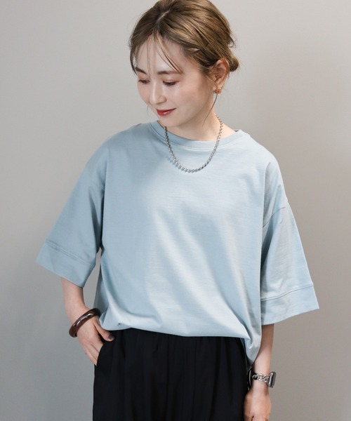 AMERICAN HOLIC(アメリカンホリック)の「接触冷感SZ5分袖カットプルオーバー(Tシャツ/カットソー・レディース・グリーン/オフホワイト/サックスブルー/チャコールグレー・L/M)」の4枚目の写真