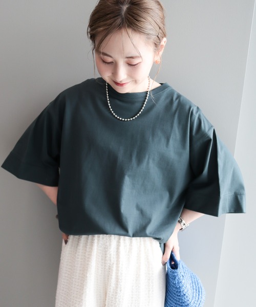 AMERICAN HOLIC(アメリカンホリック)の「接触冷感SZ5分袖カットプルオーバー(Tシャツ/カットソー・レディース・グリーン/オフホワイト/サックスブルー/チャコールグレー・L/M)」の1枚目の写真