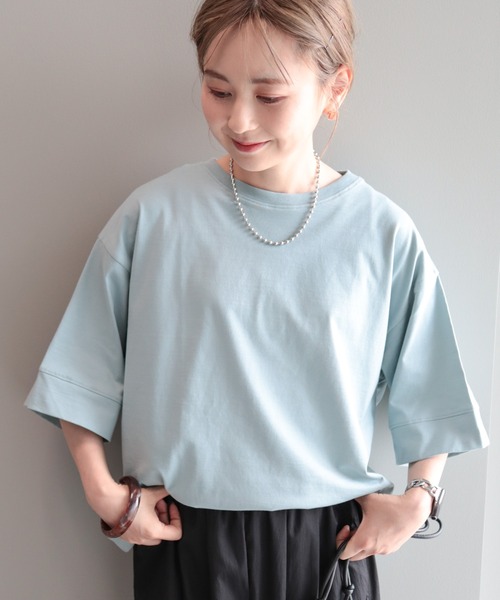 AMERICAN HOLIC(アメリカンホリック)の「接触冷感SZ5分袖カットプルオーバー(Tシャツ/カットソー・レディース・グリーン/オフホワイト/サックスブルー/チャコールグレー・L/M)」の5枚目の写真