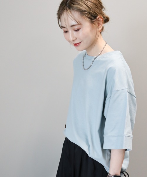 AMERICAN HOLIC(アメリカンホリック)の「接触冷感SZ5分袖カットプルオーバー(Tシャツ/カットソー・レディース・グリーン/オフホワイト/サックスブルー/チャコールグレー・L/M)」の6枚目の写真