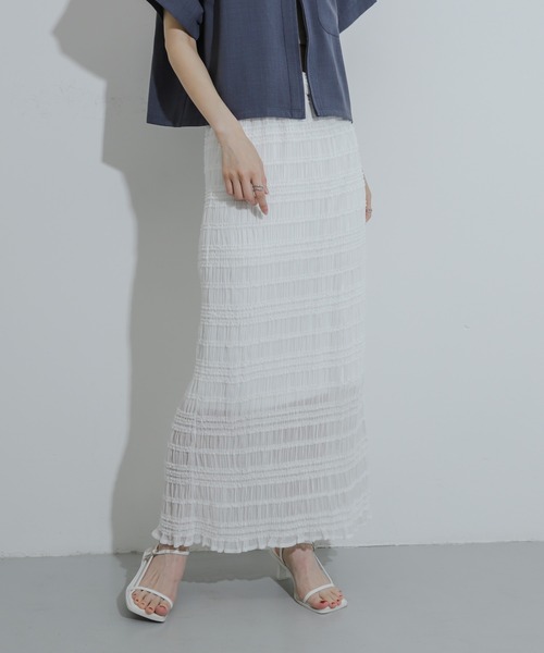 HEYUMM(ヘユム)の「アイラインフリルスカート(スカート・レディース・オフホワイト/ライトブルー/ブラック・ONE)」の1枚目の写真