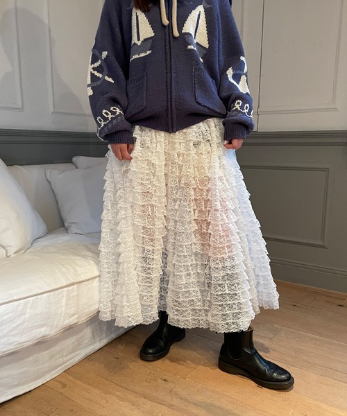 poiregnee(ポワニェ)の「ティアードレーススカート(スカート・レディース・オフホワイト/ブラック・FREE)」の14枚目の写真