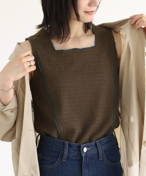 n'OrLABEL（ノアールレーベル）の「『配色メロースクエアタンクトップ』（タンクトップ・レディース・アイボリー/ブラック/パープル/ブラウン・S～Ｍ/3L/L～LL）」の4枚目の写真