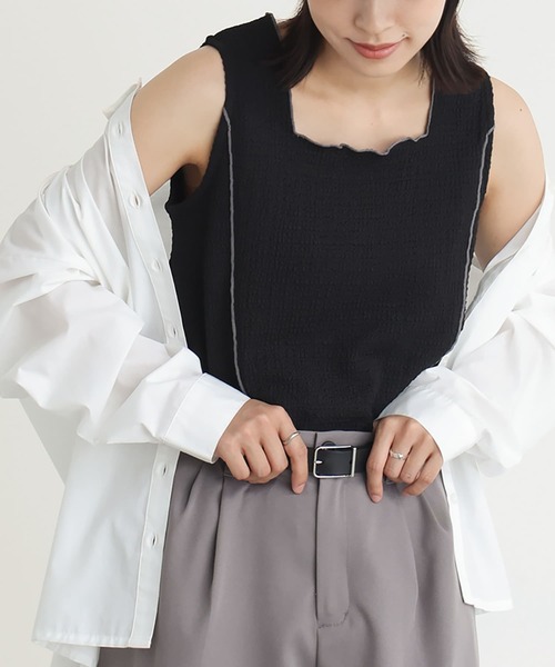 n'OrLABEL（ノアールレーベル）の「『配色メロースクエアタンクトップ』（タンクトップ・レディース・アイボリー/ブラック/パープル/ブラウン・S～Ｍ/3L/L～LL）」の3枚目の写真