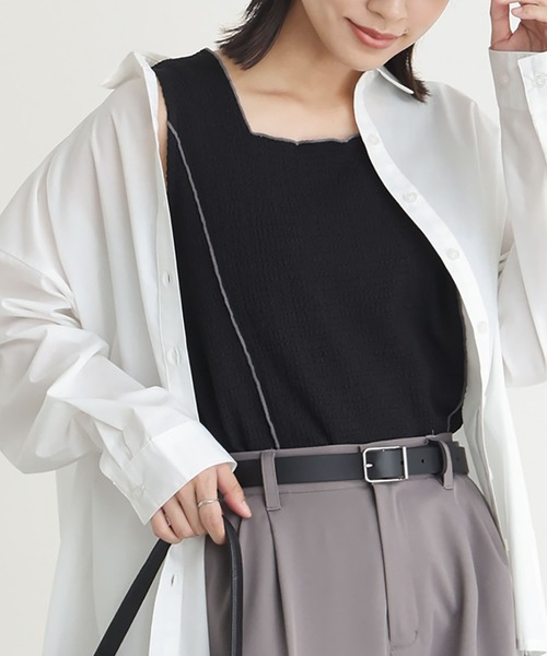 n'OrLABEL（ノアールレーベル）の「『配色メロースクエアタンクトップ』（タンクトップ・レディース・アイボリー/ブラック/パープル/ブラウン・S～Ｍ/3L/L～LL）」の6枚目の写真