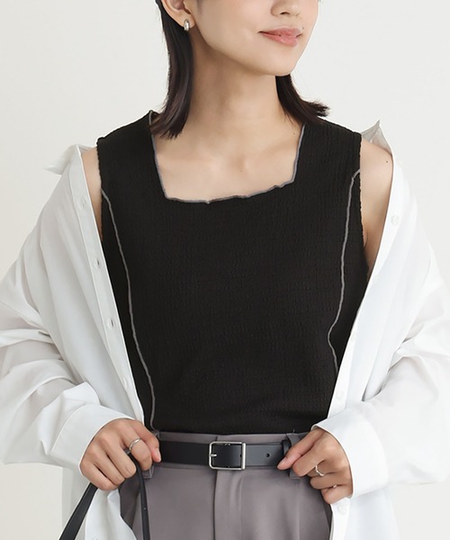 n'OrLABEL（ノアールレーベル）の「『配色メロースクエアタンクトップ』（タンクトップ・レディース・アイボリー/ブラック/パープル/ブラウン・S～Ｍ/3L/L～LL）」の5枚目の写真