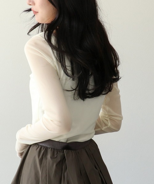 Three Four Time(スリーフォータイム)の「ソフトチュールトップス(Tシャツ/カットソー・レディース・ブラック/オフホワイト/グレー・FREE)」の5枚目の写真