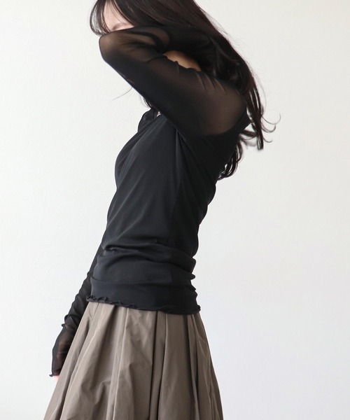 Three Four Time(スリーフォータイム)の「ソフトチュールトップス(Tシャツ/カットソー・レディース・ブラック/オフホワイト/グレー・FREE)」の6枚目の写真