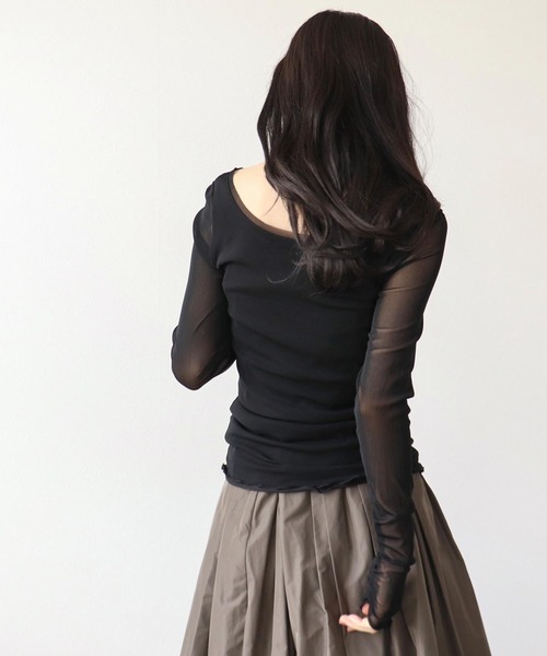 Three Four Time(スリーフォータイム)の「ソフトチュールトップス(Tシャツ/カットソー・レディース・ブラック/オフホワイト/グレー・FREE)」の7枚目の写真