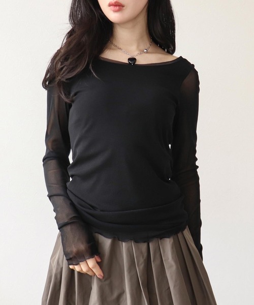 Three Four Time(スリーフォータイム)の「ソフトチュールトップス(Tシャツ/カットソー・レディース・ブラック/オフホワイト/グレー・FREE)」の8枚目の写真