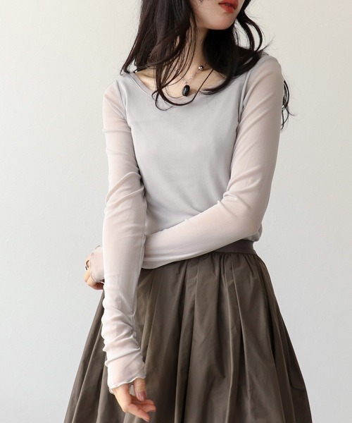 Three Four Time(スリーフォータイム)の「ソフトチュールトップス(Tシャツ/カットソー・レディース・ブラック/オフホワイト/グレー・FREE)」の9枚目の写真