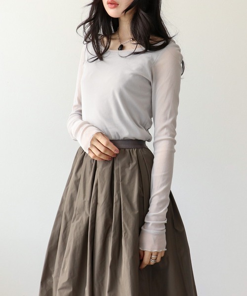 Three Four Time(スリーフォータイム)の「ソフトチュールトップス(Tシャツ/カットソー・レディース・ブラック/オフホワイト/グレー・FREE)」の10枚目の写真