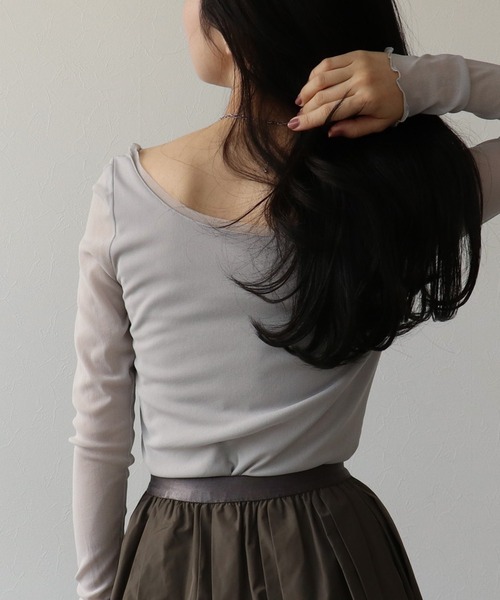 Three Four Time(スリーフォータイム)の「ソフトチュールトップス(Tシャツ/カットソー・レディース・ブラック/オフホワイト/グレー・FREE)」の11枚目の写真