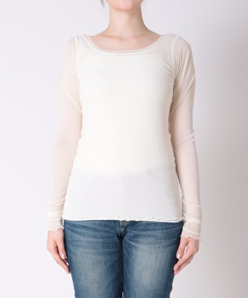 Three Four Time(スリーフォータイム)の「ソフトチュールトップス(Tシャツ/カットソー・レディース・ブラック/オフホワイト/グレー・FREE)」の12枚目の写真