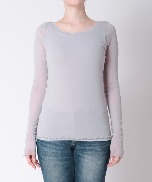 Three Four Time(スリーフォータイム)の「ソフトチュールトップス(Tシャツ/カットソー・レディース・ブラック/オフホワイト/グレー・FREE)」の16枚目の写真