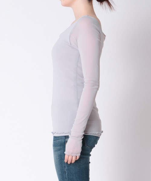 Three Four Time(スリーフォータイム)の「ソフトチュールトップス(Tシャツ/カットソー・レディース・ブラック/オフホワイト/グレー・FREE)」の17枚目の写真