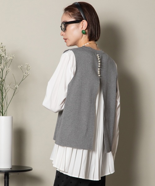 MHBG TOKYO(エムエイチビージートーキョー)の「2WAY ニットベスト×バックプリーツシャツ セット(ニット/セーター・レディース・グレー/ストライプ/ブラック/ブラック系その他/ネイビー系・FREE)」の16枚目の写真