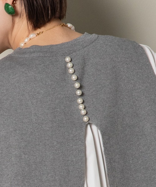 MHBG TOKYO(エムエイチビージートーキョー)の「2WAY ニットベスト×バックプリーツシャツ セット(ニット/セーター・レディース・グレー/ストライプ/ブラック/ブラック系その他/ネイビー系・FREE)」の6枚目の写真