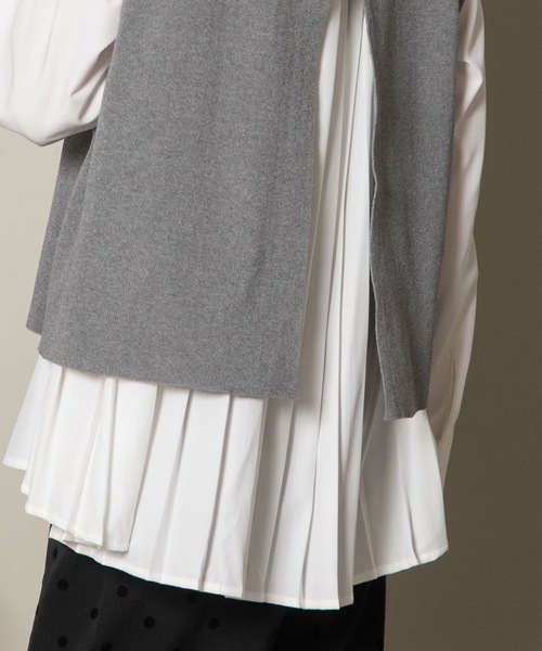 MHBG TOKYO(エムエイチビージートーキョー)の「2WAY ニットベスト×バックプリーツシャツ セット(ニット/セーター・レディース・グレー/ストライプ/ブラック/ブラック系その他/ネイビー系・FREE)」の7枚目の写真