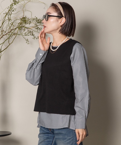 MHBG TOKYO(エムエイチビージートーキョー)の「2WAY ニットベスト×バックプリーツシャツ セット(ニット/セーター・レディース・グレー/ストライプ/ブラック/ブラック系その他/ネイビー系・FREE)」の21枚目の写真