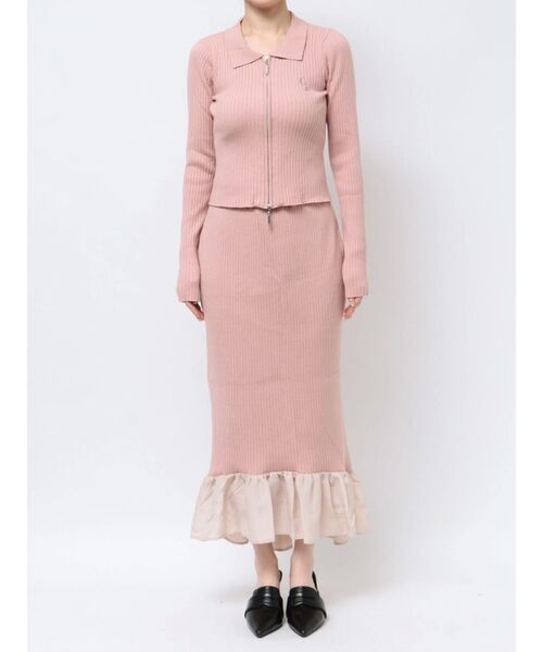 CALNAMUR(カルナムール)の「【セットアイテム】Wジップブロッキングフリルニットセットアップ(ワンピース・レディース・ピンク/グレー/ブラック・SMALL/MEDIUM)」の11枚目の写真