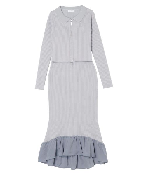 CALNAMUR(カルナムール)の「【セットアイテム】Wジップブロッキングフリルニットセットアップ(ワンピース・レディース・ピンク/グレー/ブラック・SMALL/MEDIUM)」の3枚目の写真