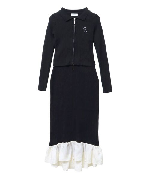 CALNAMUR(カルナムール)の「【セットアイテム】Wジップブロッキングフリルニットセットアップ(ワンピース・レディース・ピンク/グレー/ブラック・SMALL/MEDIUM)」の2枚目の写真