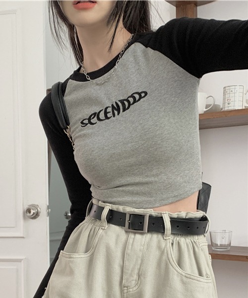 HALEY PESCA（ヘーリーペスカ）の「HALEY PESCA/クロップド タイト ワンポイント ラグランロンT（Tシャツ/カットソー・レディース・グレー/ホワイト・FREE）」の15枚目の写真