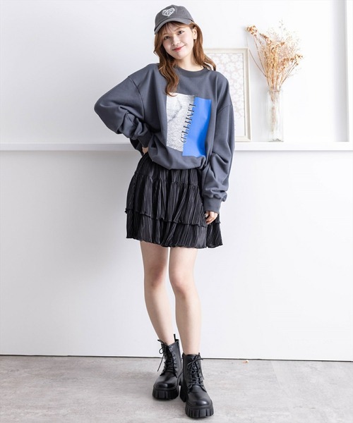 clear（クリア）の「レイヤーフリルヘムスカート [着回し力抜群 ガーリー]≪再入荷≫（スカート・レディース・ブラック/オフホワイト・F）」の14枚目の写真