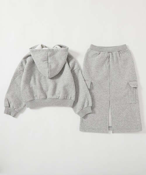 devirock(デビロック)の「ガールズ 裏起毛 パーカー&カーゴスカート セットアップ(セットアップ・キッズ・杢グレー/パープル系5/スミクロ・100cm/110cm/120cm/130cm/140cm/150cm/160cm)」の10枚目の写真