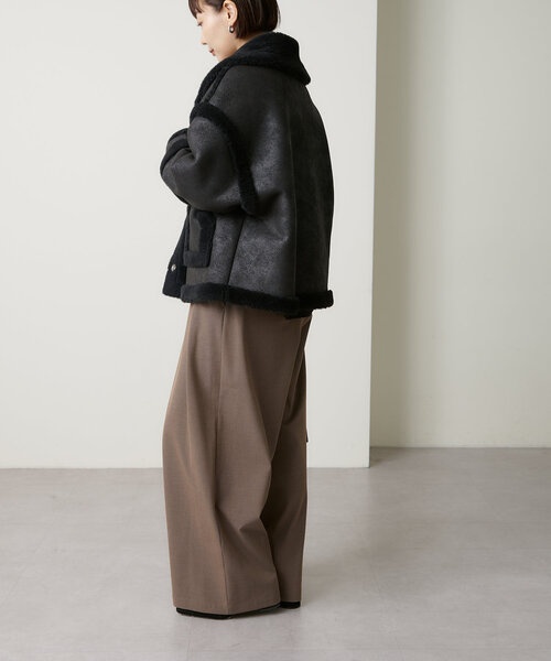 リバーシブル✨エムズグレイシー♡フェイクムートンコート　ブラック　ファーコート forksy.（フォルクシー） ムートンコート ボアコート 「forksy