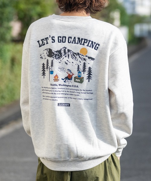 GERRY（ジェリー）の「【ag】〔GERRY/ジェリー〕キャンプイラスト バックプリント＆刺繍 クルーネックスウェット（スウェット・メンズ・ブラック/ダークグリーン/ホワイト/オートミール/ネイビー/グレー系その他/ブラック系その他/ベージュ系その他/グリーン系その他・MEDIUM/LARGE/X-LARGE）」の5枚目の写真