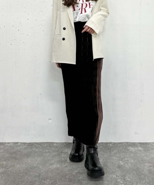 archives（アルシーヴ）の「プリーツベロアタイトスカート（スカート・レディース・ブルー/ブラウン/ベージュ・MEDIUM）」の4枚目の写真