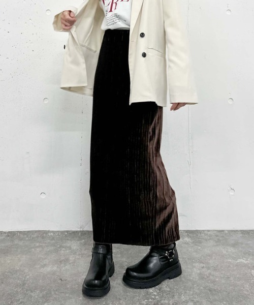 archives（アルシーヴ）の「プリーツベロアタイトスカート（スカート・レディース・ブルー/ブラウン/ベージュ・MEDIUM）」の6枚目の写真