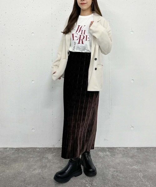 archives（アルシーヴ）の「プリーツベロアタイトスカート（スカート・レディース・ブルー/ブラウン/ベージュ・MEDIUM）」の9枚目の写真