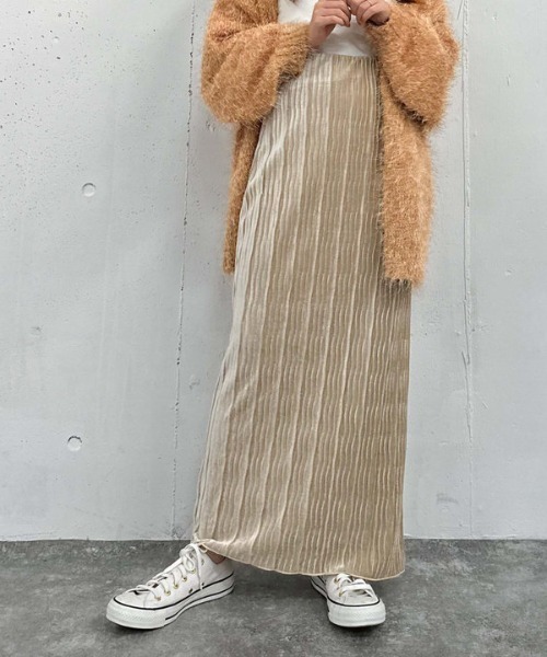 archives（アルシーヴ）の「プリーツベロアタイトスカート（スカート・レディース・ブルー/ブラウン/ベージュ・MEDIUM）」の10枚目の写真