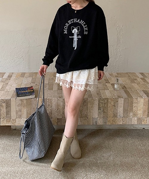 aimoha（アイモハ）の「文字刺繍スウェット（スウェット・レディース・グレー/ブラック・FREE）」の5枚目の写真