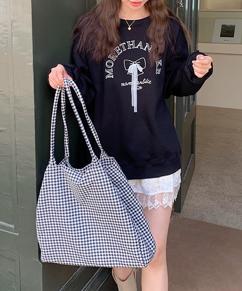 aimoha（アイモハ）の「文字刺繍スウェット（スウェット・レディース・グレー/ブラック・FREE）」の9枚目の写真