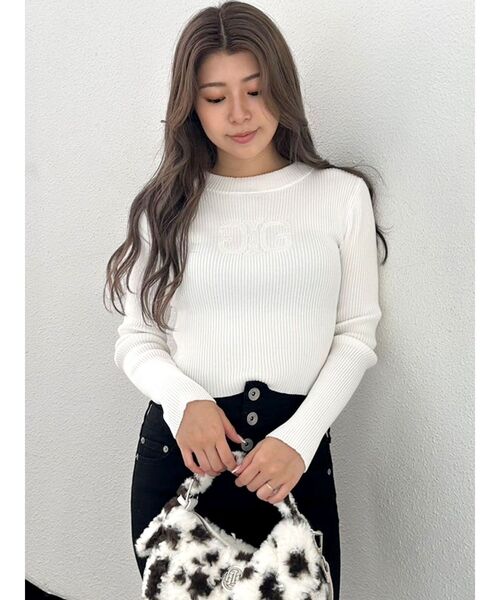 GYDA（ジェイダ）の「SymmetryGYDA embroideryニットトップス（ニット/セーター・レディース・ブラック/オフホワイト・FREE）」の9枚目の写真