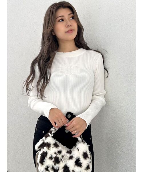 GYDA（ジェイダ）の「SymmetryGYDA embroideryニットトップス（ニット/セーター・レディース・ブラック/オフホワイト・FREE）」の10枚目の写真