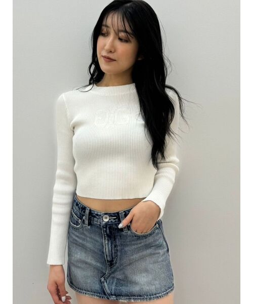 GYDA（ジェイダ）の「SymmetryGYDA embroideryニットトップス（ニット/セーター・レディース・ブラック/オフホワイト・FREE）」の16枚目の写真