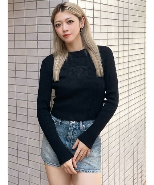 GYDA（ジェイダ）の「SymmetryGYDA embroideryニットトップス（ニット/セーター・レディース・ブラック/オフホワイト・FREE）」の19枚目の写真