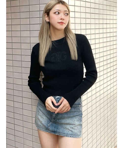 GYDA（ジェイダ）の「SymmetryGYDA embroideryニットトップス（ニット/セーター・レディース・ブラック/オフホワイト・FREE）」の20枚目の写真