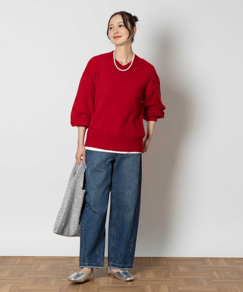 Right-on(ライトオン)の「Vネックニット(ニット/セーター・レディース・ブラック/レッド・M/L/XL)」の4枚目の写真