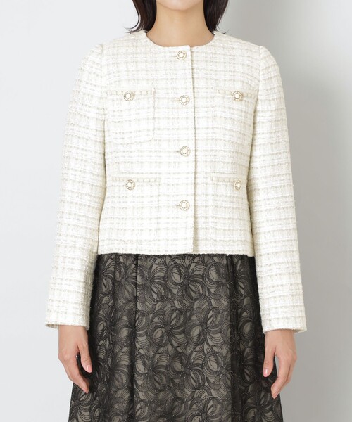 美品♡¥74,520♡TO BE CHIC ファンシーツイードジャケット(４２) セール】ファンシーツイード ノーカラージャケット（ノーカラー