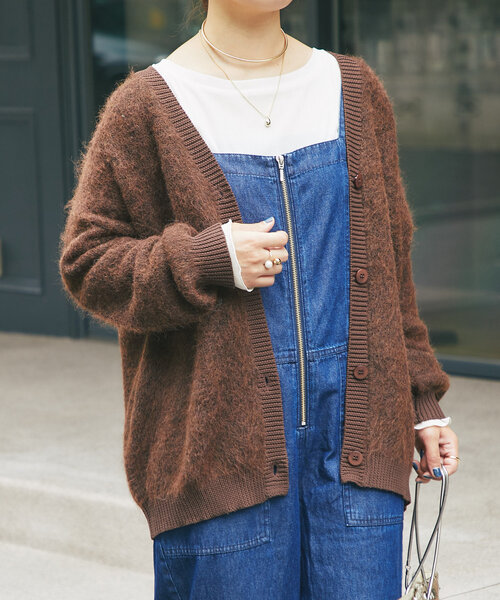 un dix cors（アンディコール）の「リブ異素材Vネックカーディガン（カーディガン/ボレロ・レディース・チャコールグレー/ブラウン・FREE）」の7枚目の写真