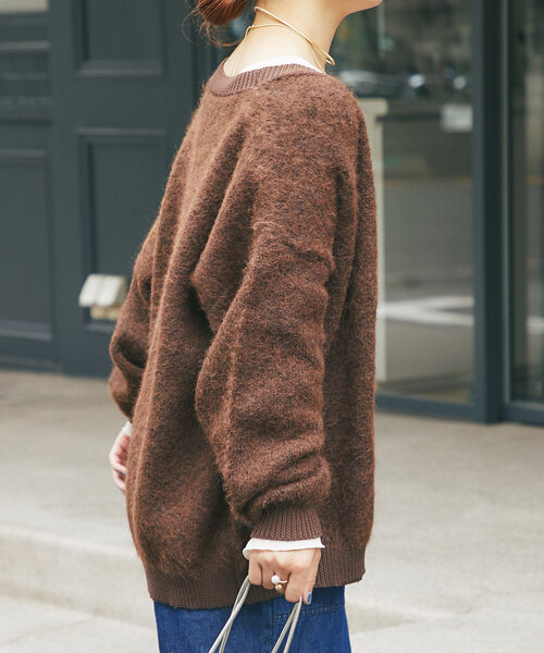 un dix cors（アンディコール）の「リブ異素材Vネックカーディガン（カーディガン/ボレロ・レディース・チャコールグレー/ブラウン・FREE）」の9枚目の写真