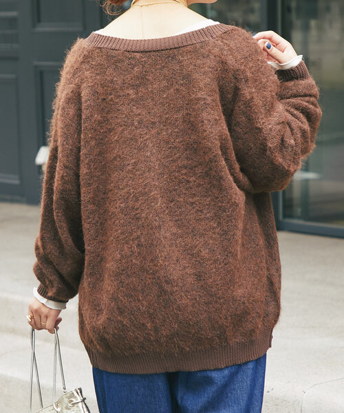 un dix cors（アンディコール）の「リブ異素材Vネックカーディガン（カーディガン/ボレロ・レディース・チャコールグレー/ブラウン・FREE）」の10枚目の写真